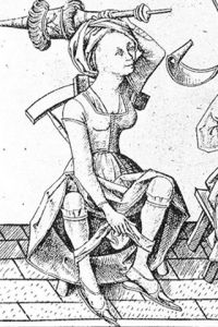 Israhel van Meckenem - Die Frau als Seigerin beim Kampf um die Hose. Um 1479